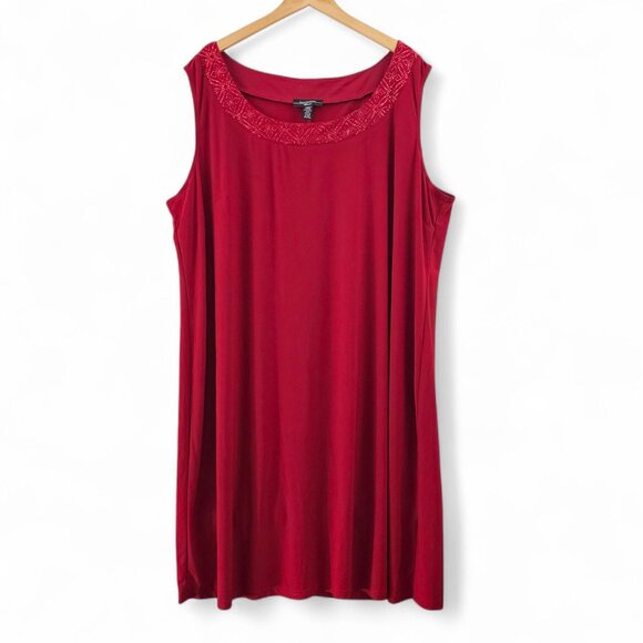 R&M Richards Red Sleeveless Sheath Dress 3X Stretch Sparkle Neckline Holiday - Picture 2 of 11